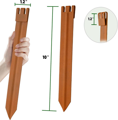 20PCS Brown 10in Hollow-Carved Metal Landscape Edging Stakes,Galvanized Steel Stakes for Corrugated Garden Landscape Edging/Terrace Board/Grass Barrier/Bender Board/Garden Liner/Tent pegs/Dog Stakes