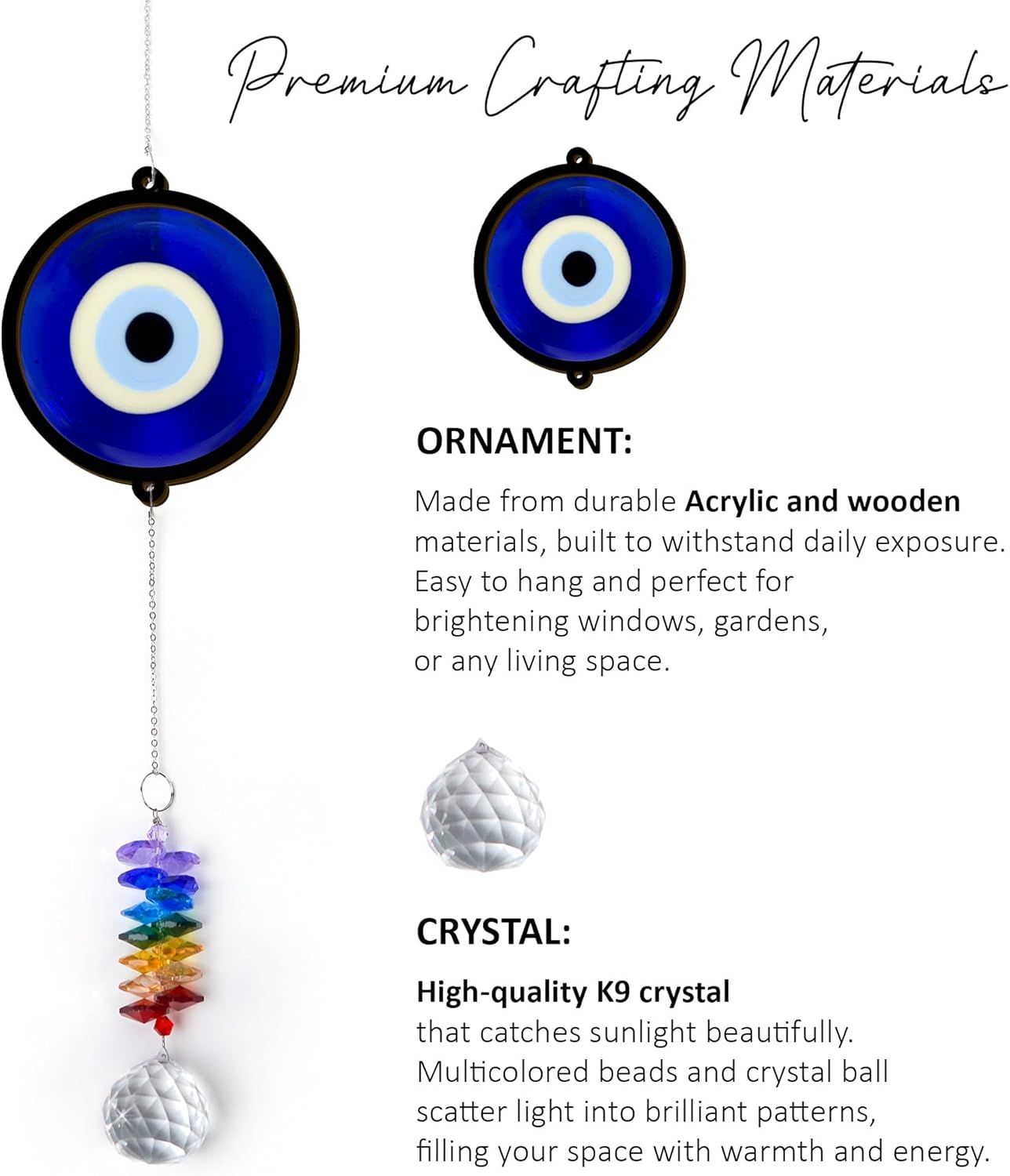 2 Layered Ornament Suncatcher - Blue Evil Eye - Good Luck Protection Presents - Protective Amulet Birthday Gifts for Women, Men - Home Decorations - Window Hanging Decor