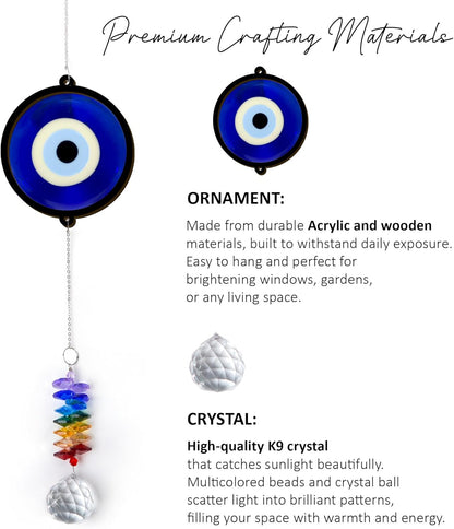 2 Layered Ornament Suncatcher - Blue Evil Eye - Good Luck Protection Presents - Protective Amulet Birthday Gifts for Women, Men - Home Decorations - Window Hanging Decor