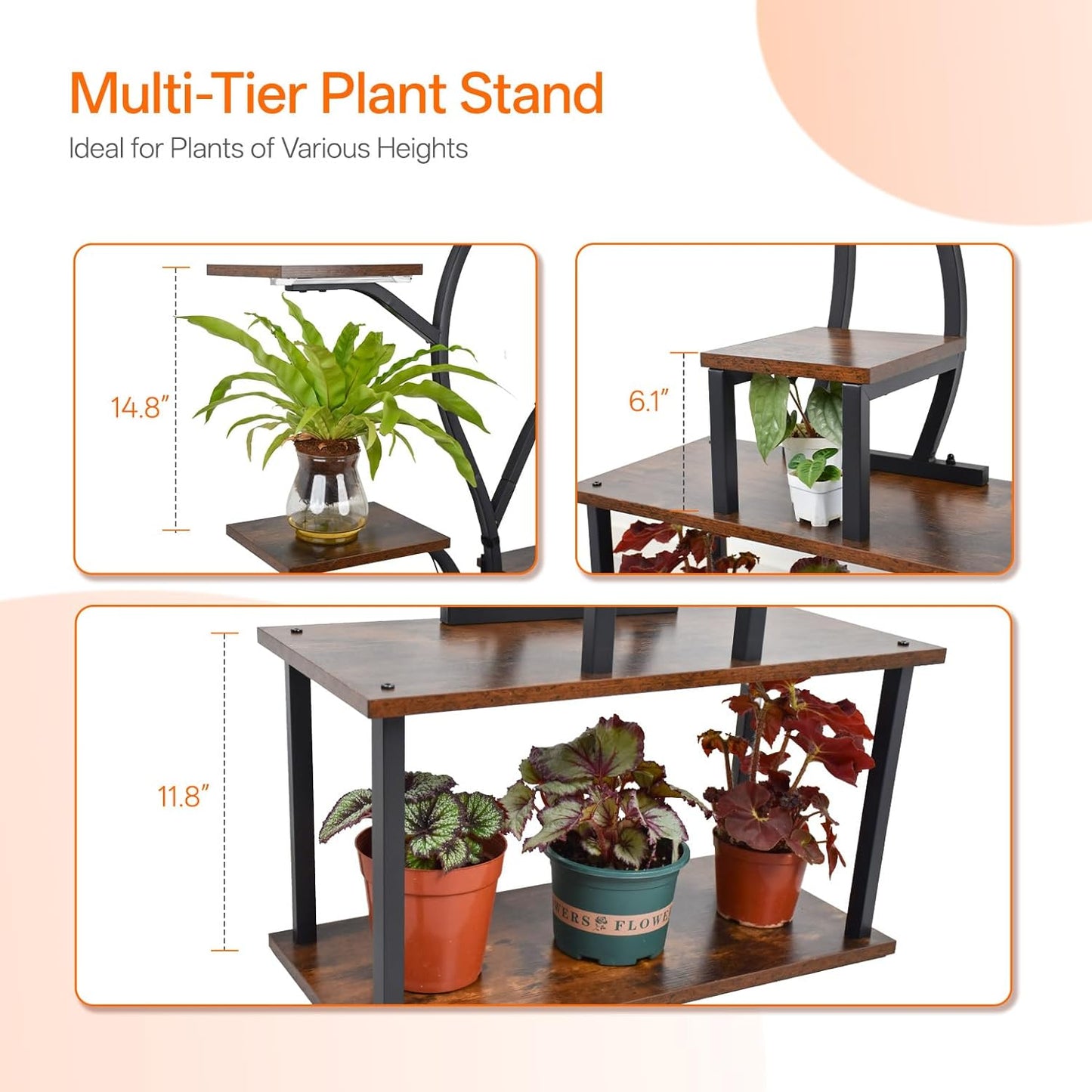 Bstrip 63 Inch Plant Stand with Grow Light, 10-Tier Plant Shelf for Indoor Plants, Decor Tree Shaped Flower Stand for Home, Corner & Patio