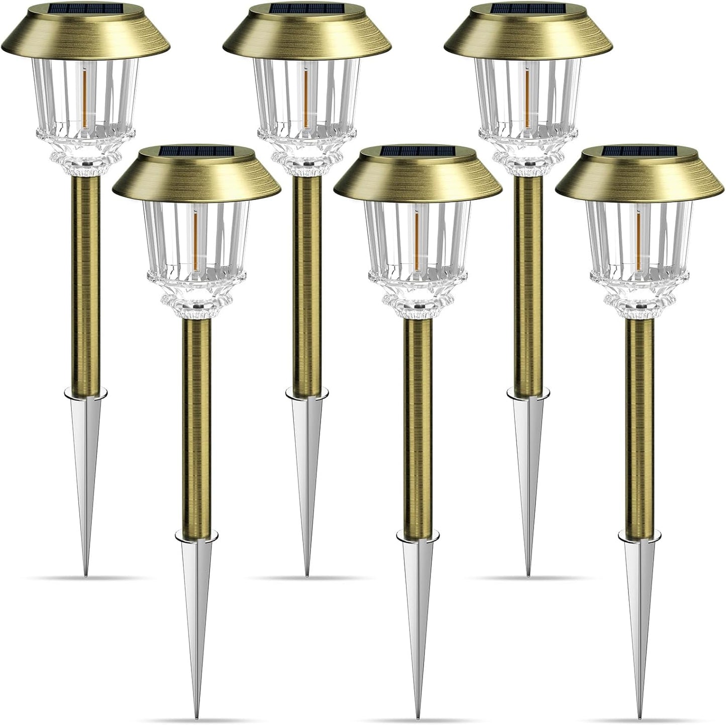 XMCOSY+ Solar Pathway Lights Waterproof - 6 Pack Solar Lights Outdoor, 10-40 LM Dimmable Outdoor Solar Light for Yard Pathway Garden Driveway Walkway (Bronze)