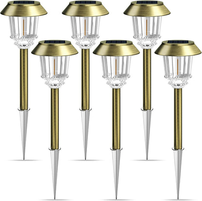 XMCOSY+ Solar Pathway Lights Waterproof - 6 Pack Solar Lights Outdoor, 10-40 LM Dimmable Outdoor Solar Light for Yard Pathway Garden Driveway Walkway (Bronze)