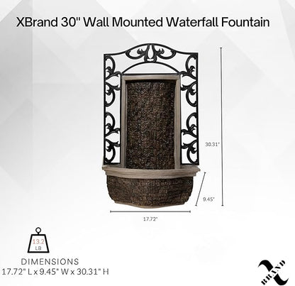 30" Wall Mounted Water Fountain – Indoor Outdoor, Black Stone Finish, Cascading Waterfall Decor