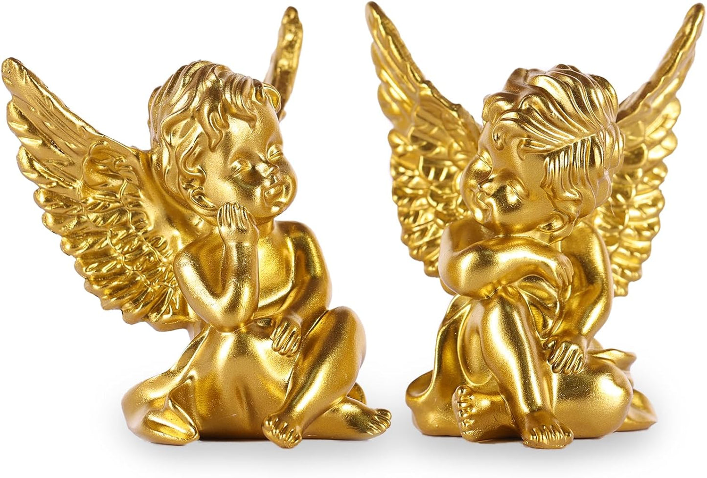 orenm 2 Pack Resin Cherubs Gold Angel Statue Figurine, Garden Sleeping Cherub Statue Sculpture Indoor Outdoor Home Decoration, Cute Adorable Angle Sculpture Memorial Statue(4" Height) (Gold)