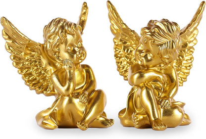 orenm 2 Pack Resin Cherubs Gold Angel Statue Figurine, Garden Sleeping Cherub Statue Sculpture Indoor Outdoor Home Decoration, Cute Adorable Angle Sculpture Memorial Statue(4" Height) (Gold)