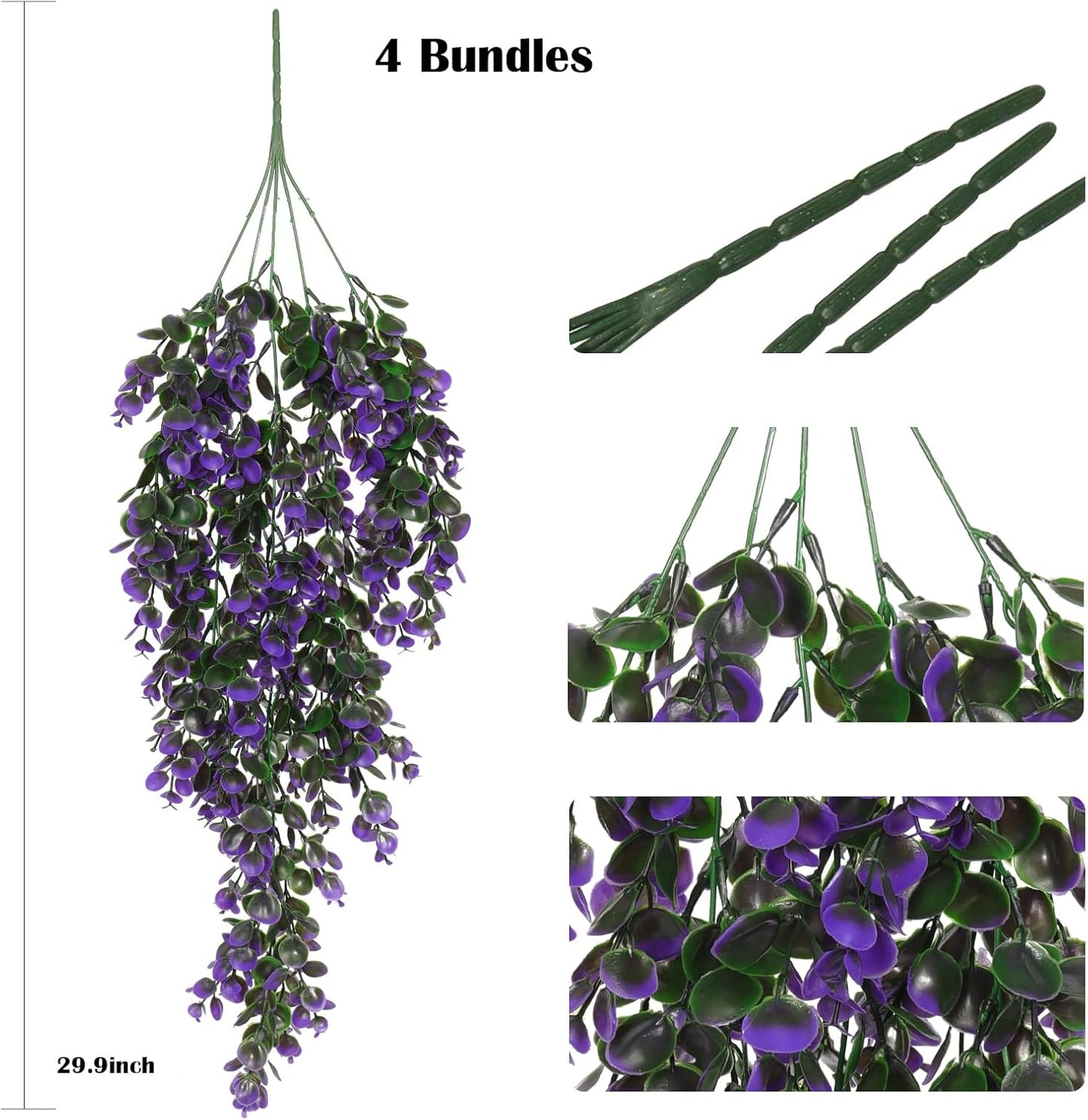 RECUTMS Artificial Plants Indoor Eucalyptus Hanging Outdoors Greenery Stems Outdoor Faux,4 Bundles for Home Kitchen Decor (Violet)