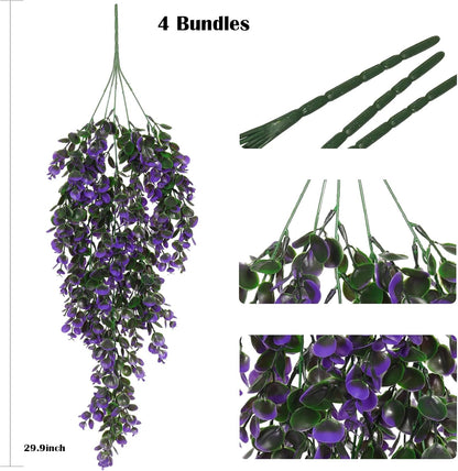 RECUTMS Artificial Plants Indoor Eucalyptus Hanging Outdoors Greenery Stems Outdoor Faux,4 Bundles for Home Kitchen Decor (Violet)