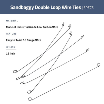 Sandbaggy Double Loop Rebar Wire Bar Ties | 16 Gauge | Made of Industrial Grade Wire | Great for Securing Rebar, Sandbags & More | Extra Long Length (12 Inch Length, Pack of 100)