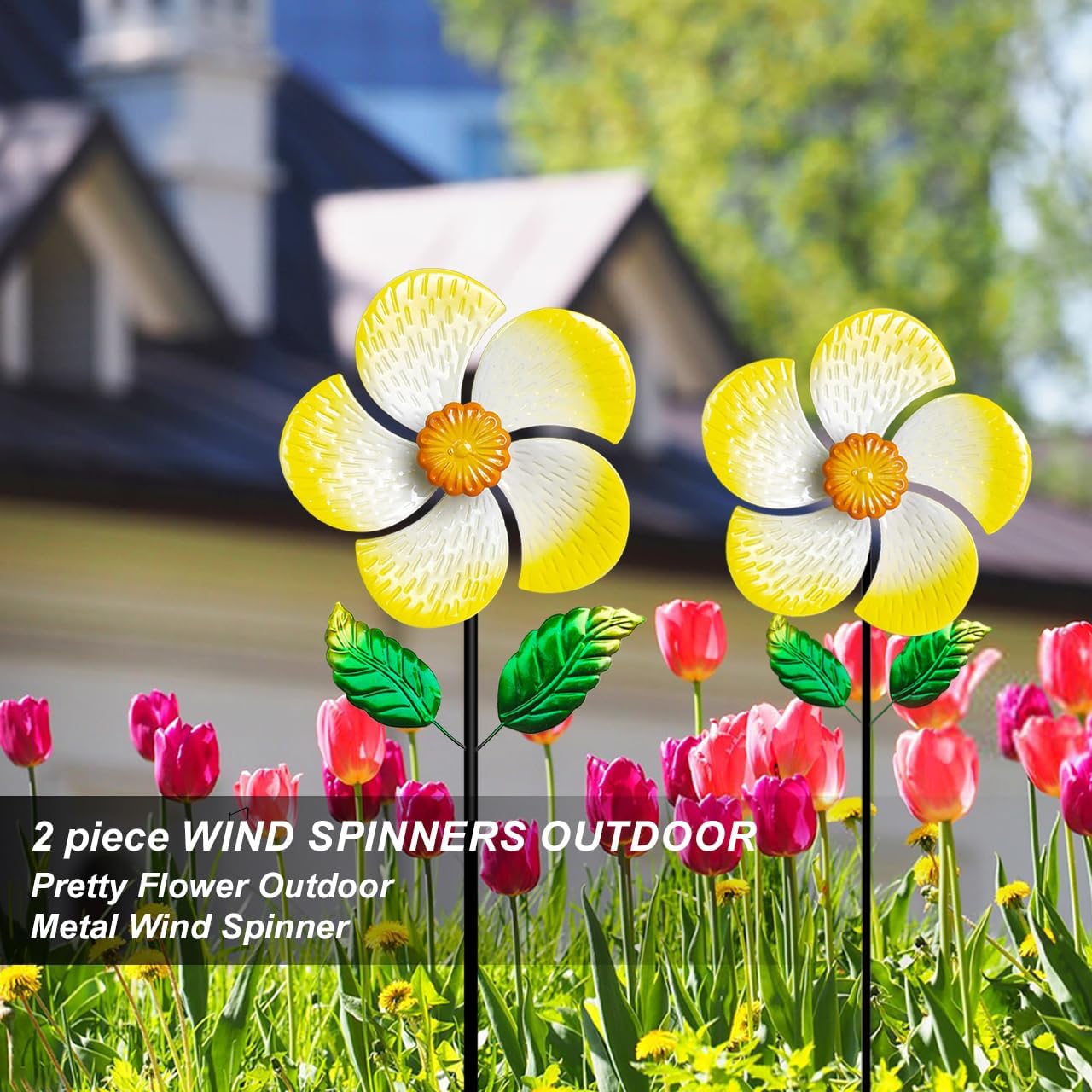 2 Pack Metal Wind Spinners for Garden Decor - Outdoor Windmill Sculptures, Durable Yard Art Wind Spinners Metal Wind Spinner for Patio Lawn Ornament, Vibrant Orange Garden Spinners