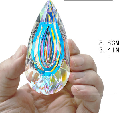 HDCRYSTALGIFTS Set 2,89mm/3.5in Crystals Prisms Suncatcher for Window Hanging Indoor Chandelier Parts Rainbow Maker for Home Garden Decor (AB Colored)