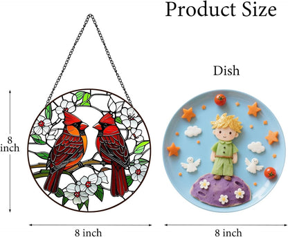 Cardinal Suncatchers Stained Glass for Windows Hanging - 8'' Sun Catchers Indoor Window - UV-Print Stain Glass Window Hanging for Home Decor, Wall Art, Gifts for Mom, Bird Lovers
