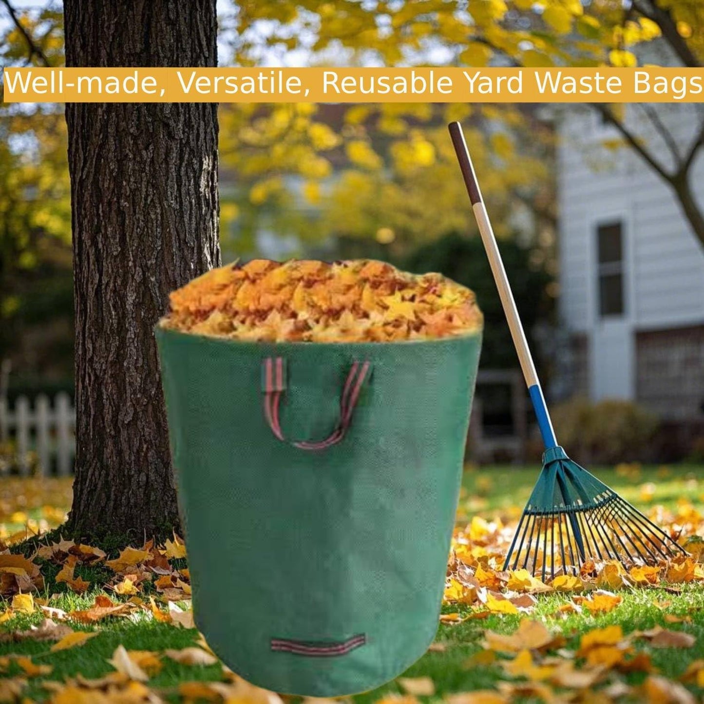 Leaf Collector 3-Pack | 106Gal Eco-Friendly Reusable Leaf Bags | Heavy-Duty Self-Standing Yard Waste Container w/4 Handles for Lawn Maintenance & Outdoor Recycling