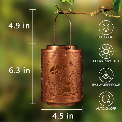 Solar Lanterns Garden Decor Birthday Gifts for Women Mon Grandma Metal Hanging Solar Lights Waterproof Outdoor Decoration for Outside LED Lanterns for Yard Patio Lawn (Frogs)