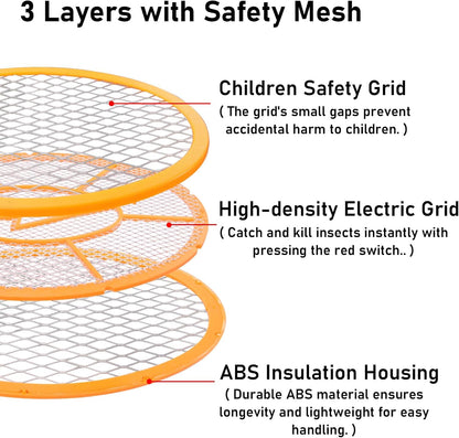Electric Fly Swatter Handheld Bug Zapper - Indoor Outdoor Zapping Racket for Pest Mosquito & Flies - Battery Powered Safe to Touch with 3-Layer Safety Mesh, Standard Size, Pack of 2