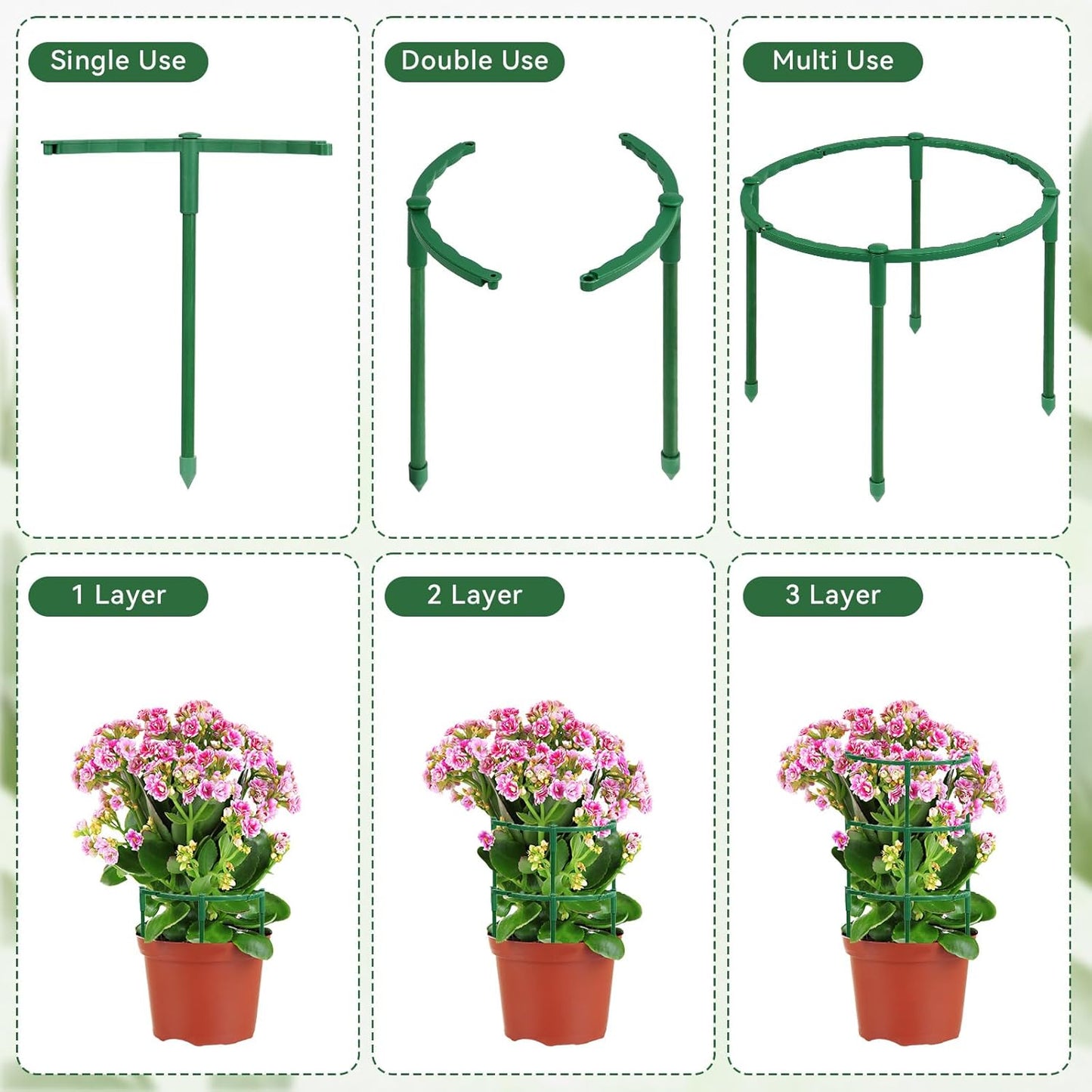 12 Pack Plant Support Stakes, 6.3 x 5.9 Inch Plastic Plant Cage Holders, Half Round Plants Support, Garden Flower Stakes for Indoor Outdoor Climbing Plants Vegetable Flower Pot