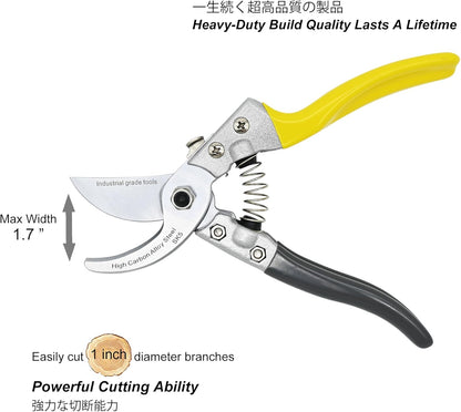 TONMA Bypass Pruning Shears for Gardening [Made in Japan] Professional 8" Sharp Garden Shears with Patent Lock, Heavy duty Japanese Secateurs, Pruning Scissors for Plant, Flowers, Bonsai, Tree
