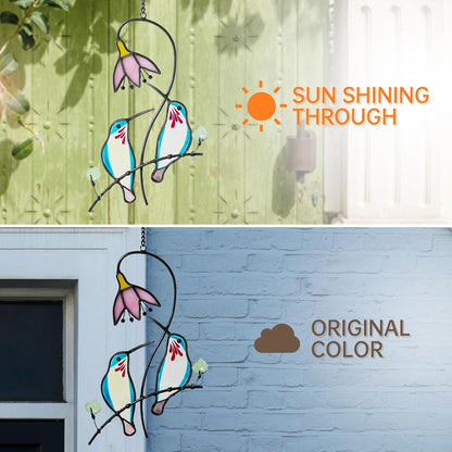 2 Hummingbirds Stained Glass Suncatcher for Windows Hangings Ornament, Hummingbird Sun Catchers Gifts for Women,Indoor Window Decor, Memorial Gifts for Mom/Bird Lovers