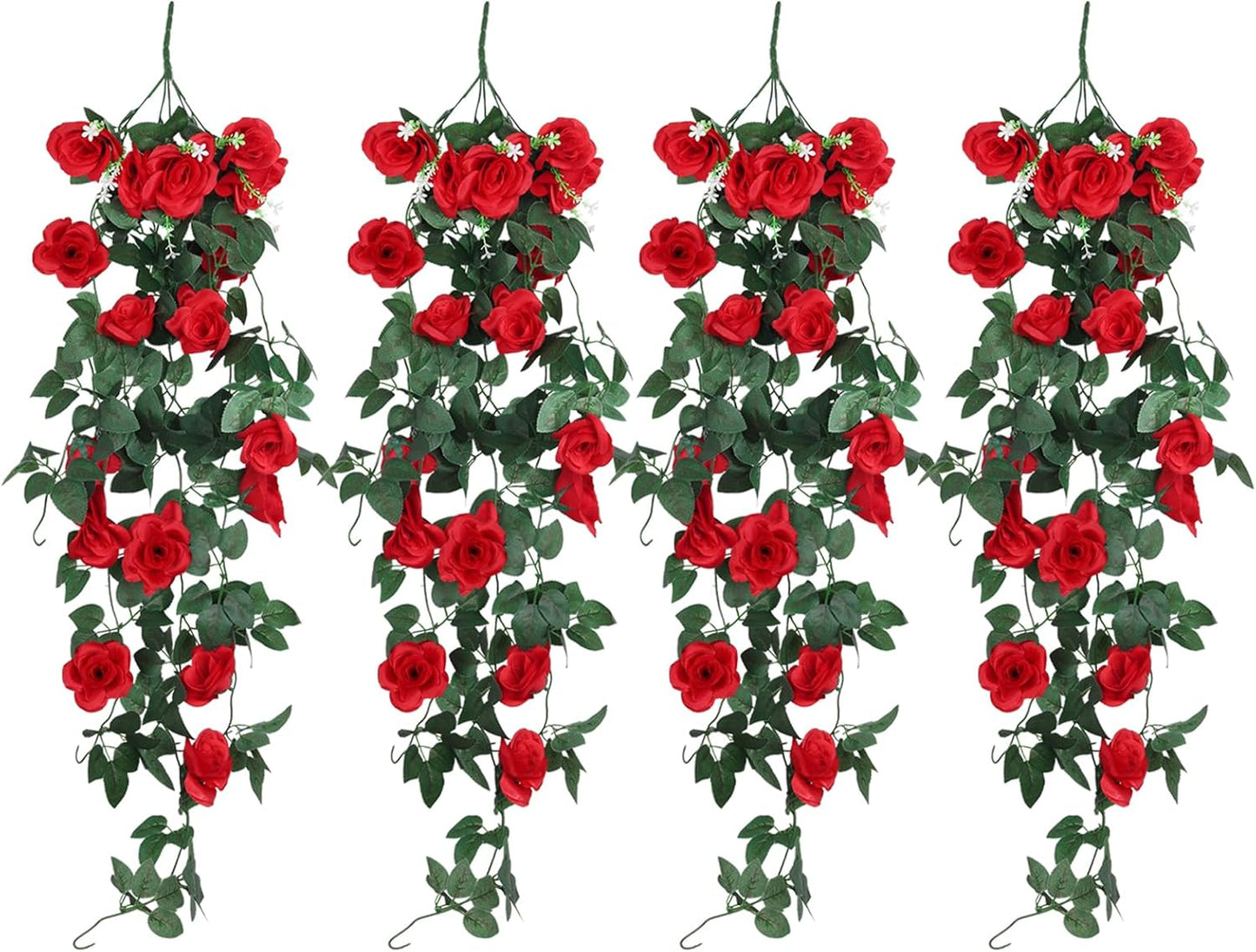 RECUTMS Hanging Rose Flowers Artificial Vine PlantsFlower Garland for Home Room Garden Wedding Indoor Outdoor Decoration (Red)