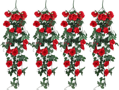 RECUTMS Hanging Rose Flowers Artificial Vine PlantsFlower Garland for Home Room Garden Wedding Indoor Outdoor Decoration (Red)