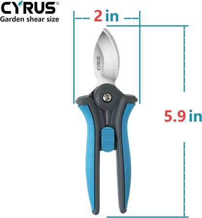 CYRUS 6” Gardening Scissors Hand Pruner Pruning Shear with Curved Stainless Steel Blades Plant Shears Garden Clippers Handheld