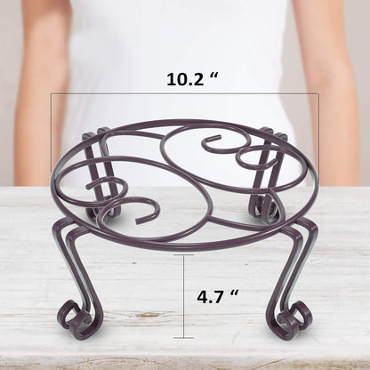 Yimobra Original Patented Plant Stand for Flower Pot Heavy Duty Potted Holder 10.2 x 4.7 Inches, Tall Indoor Outdoor Metal Rustproof Iron Garden Container Round Supports Rack for Planter Bronze/Brown