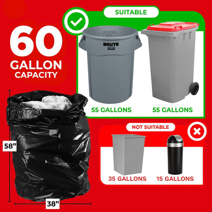 ToughBag 55 Gallon Trash Bags, 2.5 Mil Contractor Bags - 50 Count, Large 55-60 Gallon Trash Can Liners, Black Contractor Garbage Bags, 38 x 58" - Made in USA