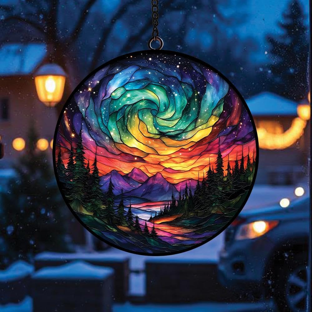 Northern Lights Aurora Acrylic Suncatcher Window Hanging Forest Aurora Decor Nature Lovers Gift