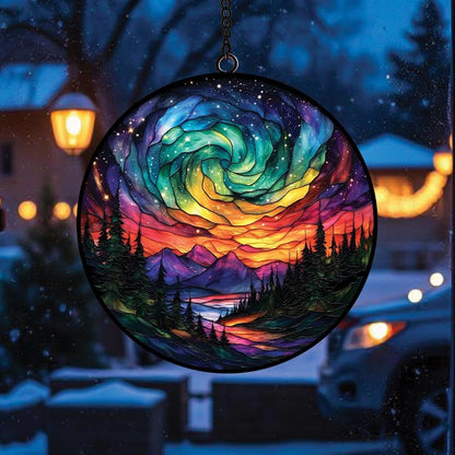 Northern Lights Aurora Acrylic Suncatcher Window Hanging Forest Aurora Decor Nature Lovers Gift