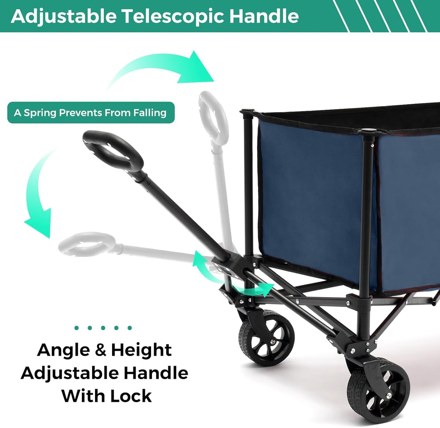 SUNNYFEEL Collapsible Wagon Cart with Wheels Foldable - 176lbs Standard Borderless Version Wagon Carts for Grocery Sports Garden Shopping Camping(Blue, 164L)