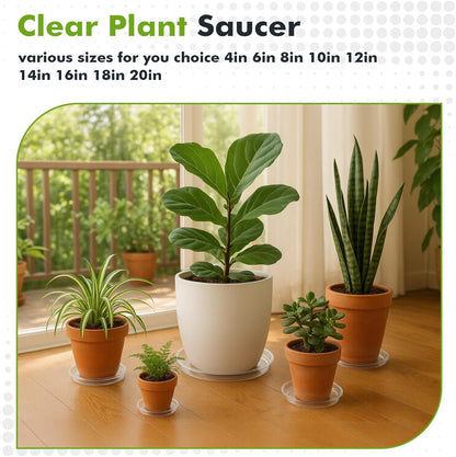 50 Packs 14" Large Clear Plant Saucers for Indoor Outdoor Use Heavy Duty Plastic Plant Trays for Planter Bulk Flower Pot Drip Trays to Catch Water, 4 to 20 Inch