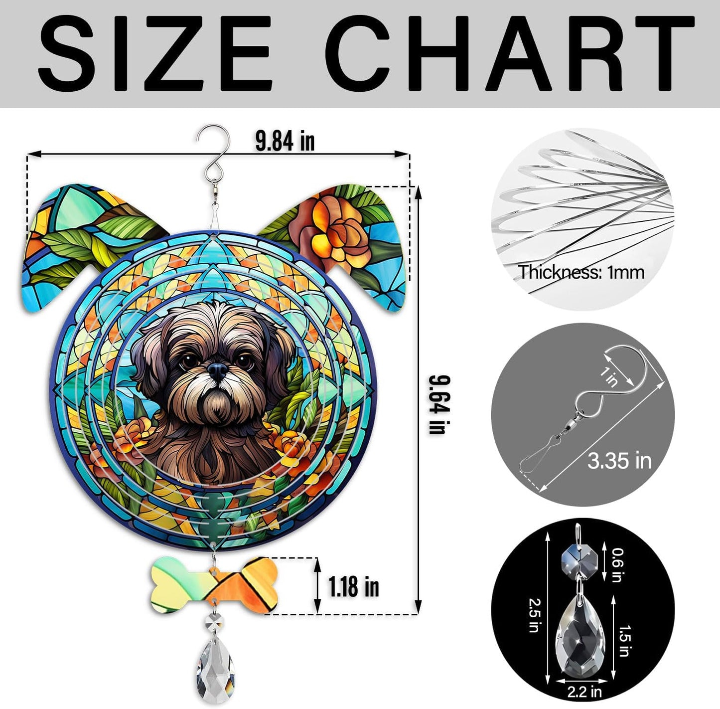 Shih Tzu Dog Ears Wind Spinner, Shih Tzu Wind Spinner Hanging for Yard and Garden