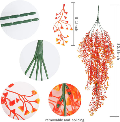 RECUTMS Fall Faux Hanging Plants 4 Pcs Artificial Fall Plants Large Faux Hanging Plant Autumn Fall Hanging Vines Wall Plants Thanksgiving Home Garden Wedding Party Indoor Outdoor Decor(Orange 4P)