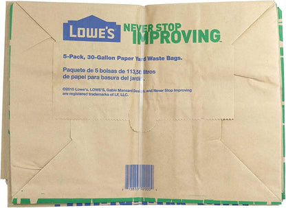 Lowes 30 Gallon Paper Lawn and Leaf Trash Bags, 5 Count (Pack Of 3) 15 Total