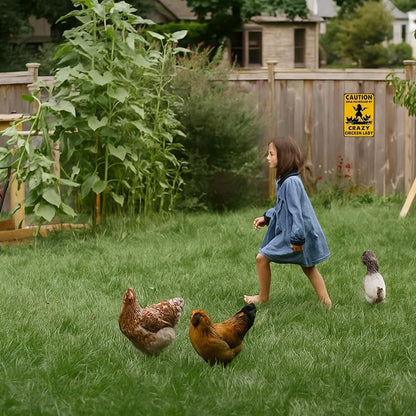 Funny Chicken Gifts Caution Area Patrolled By A Crazy Chicken Lady Tin Sign for Home Farm Chicken Coop Farmhouse Kicthen Garden Decor 8 X 12 Inch (3620)