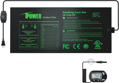 iPower 10" x 20.75" Seeding Heat Mat with Temperature Adjustable Knob and Digital Thermometer, Durable Warm Hydroponic Plant Germination Starting Pad