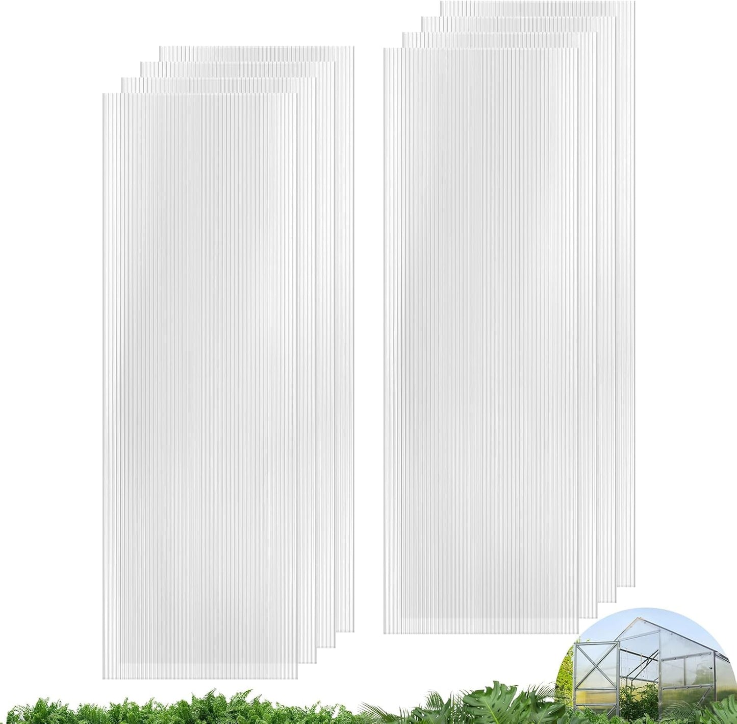 UMIG 8 PCS 6' x 2' x 0.24'' Polycarbonate Greenhouse Panels, Twin-Wall Waterproof UV Protected Corrugated Plastic Roof Panels Sheets, Clear Replacement Panels for Greenhouse, Outdoor, Plant