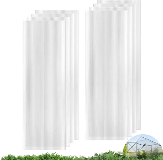 UMIG 8 PCS 6' x 2' x 0.24'' Polycarbonate Greenhouse Panels, Twin-Wall Waterproof UV Protected Corrugated Plastic Roof Panels Sheets, Clear Replacement Panels for Greenhouse, Outdoor, Plant