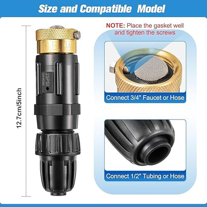 Feekoon 3 Set Drip Irrigation Faucet Adapter Kit 1/2'' Irrigation Tubing to 3/4'' Faucet Water Pressure Regulator Backflow Preventer with Filter, Drip Irrigation System Parts, No Assembly Required