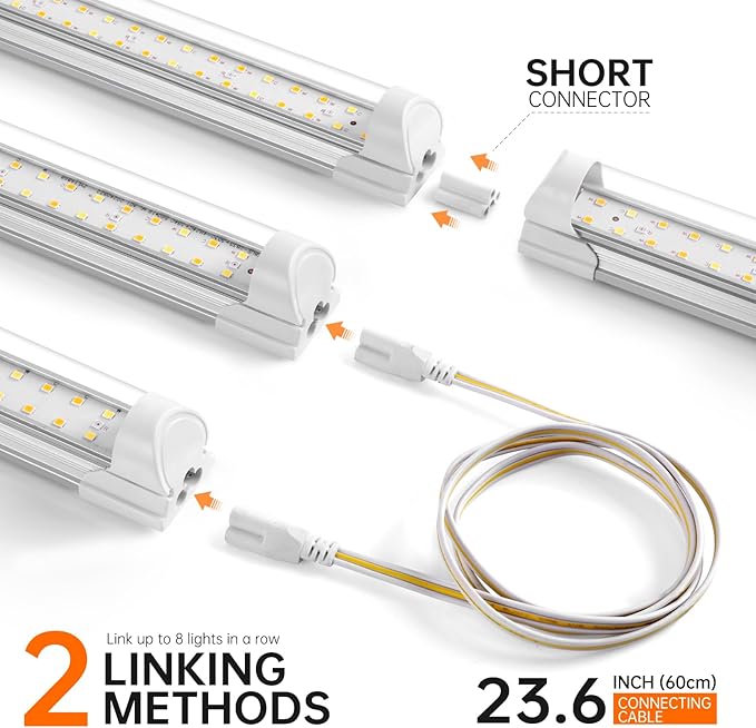 Bstrip Grow Light, 2FT 48W (2 X 24W) Plant Light with Timer, Full Spectrum with 660nm Red LEDs, Linkable Design, 3686K T8 Grow Lights for Indoor Plants, Greenhouse, Seeding, 2-Pack