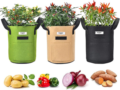 Sungmor 3PC Large Fabric Pots, Grow Bags for Plants 10 Gallon Patio Garden Bags Cloth Pots, Heavy Duty Thick Non Woven Planters Flower Pots Gardening Planting Bags for Flowers Vegetables Pepper Plants