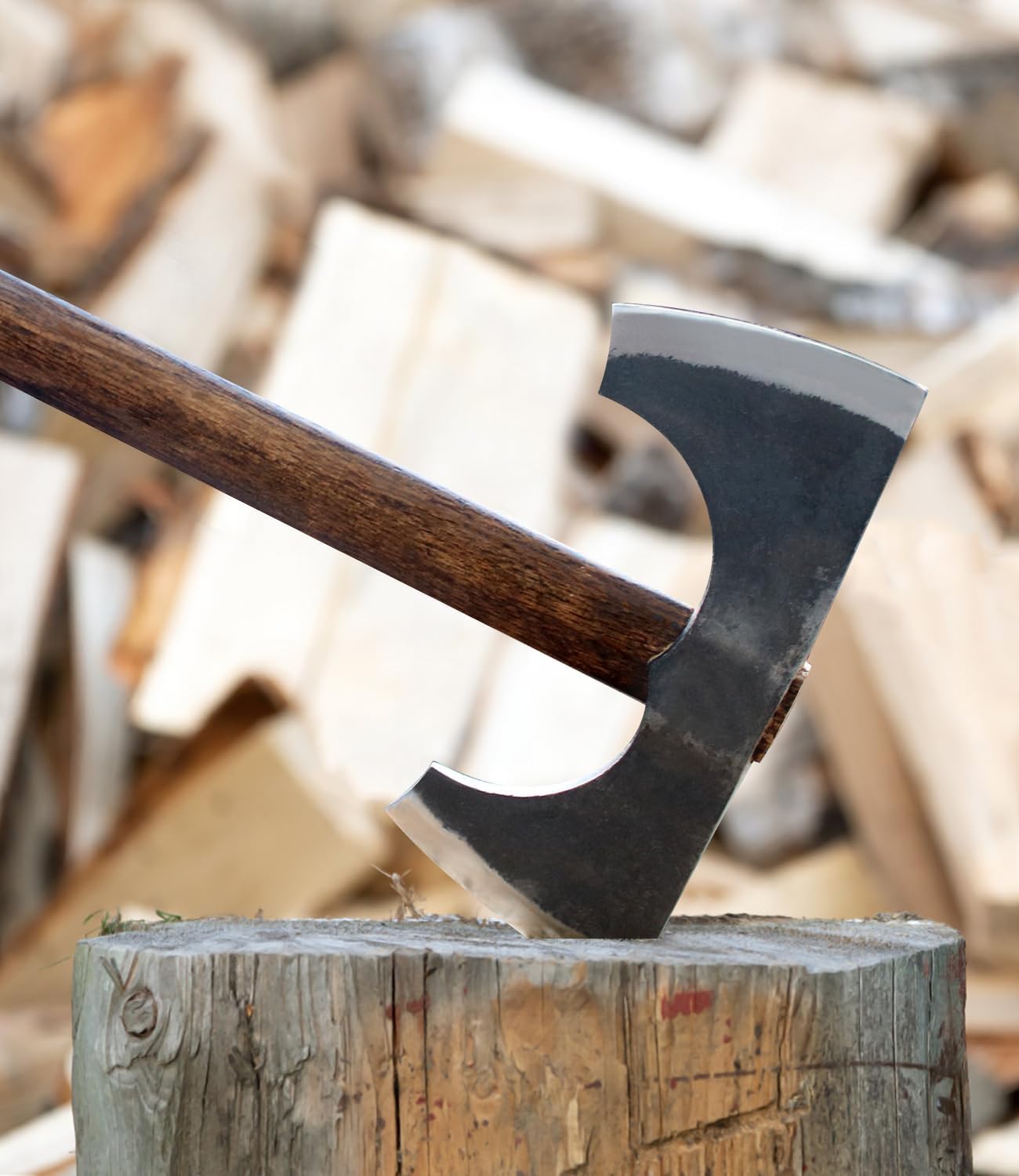 Splitting Axe, 23.6 Inch Double Bit Axe, Beech Handle with Leather Sheath, for Chopping, Splitting Wood or Axe Throwing