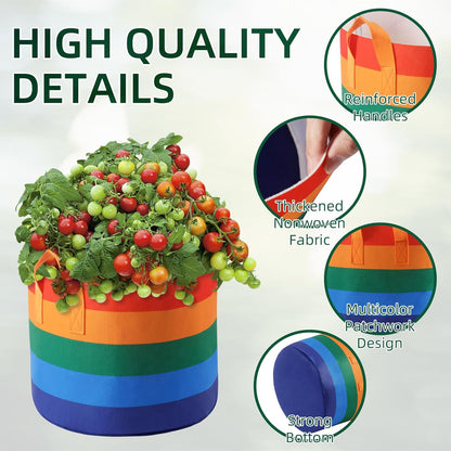 LITLANDSTAR 6 Pack 7 Gallon Grow Bags, Heavy Duty Thickened Colorful Nonwoven Plant Fabric Pots with Handles, Five-Color Tone Garden Plant Bags for Fruits Vegetables Flowers Herb