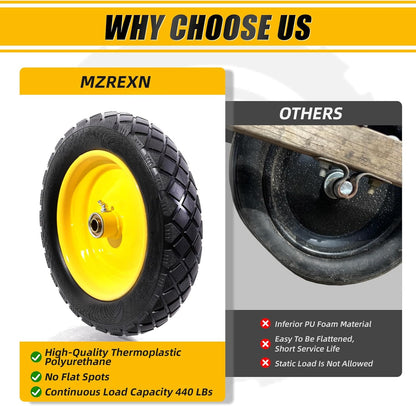 MZREXN 4.80/4.00-8" Flat Free Tire and Wheel 15" Solid Wheelbarrow Tires 3.00-4.00/4.80-8" with 5/8" & 3/4" Bearings, 3" Centered Hub for Hand Truck Garden Trailers Utility Cart Yard Wagon 2PCS Yellow