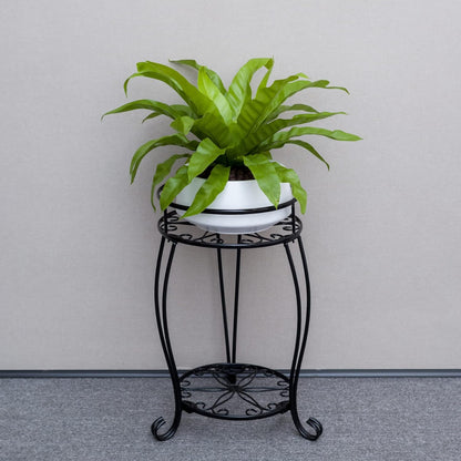 FaithLand 2 Pack Plant Stands, Heavy Duty Metal Planter Holder Indoor Outdoor, 2 Tier Round Potted Supports Rack, Corner Display Shelf Black
