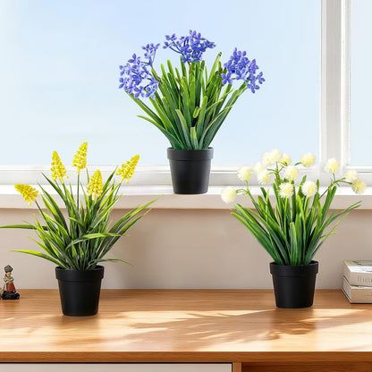3 Pack Fake Small Plant Artificial Potted Flowers for Home Decor Fake Flower Plant Greenery Mini Faux Plant for Indoor Bedroom Living Room Office Shelf Bathroom Farmhouse Decor (Type 7)