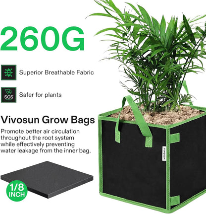 VIVOSUN 5 Pack 10 Gallon Square Grow Bags, Thick Nonwoven Cubic Fabric Pots with Handles for Indoor and Outdoor Gardening