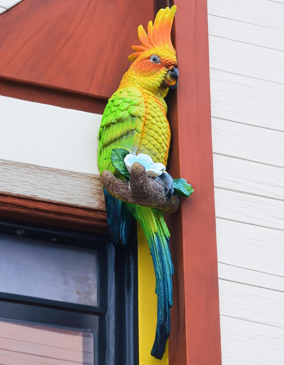 Teaeeno Resin Real Wall Bird Statue Decor,Real Parrot Sculpture Home Decor,Outdoor Indoor Figurine Ornaments-Garden Tree Sculpture,Resin Animal Statue for Garden, Terrace, Lawn, Yard
