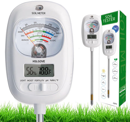 HSLGOVE Soil Test Kit, 7-in-One Soil Moisture Meter/Soil PH Meter/Fertility, Dual Screen Soil