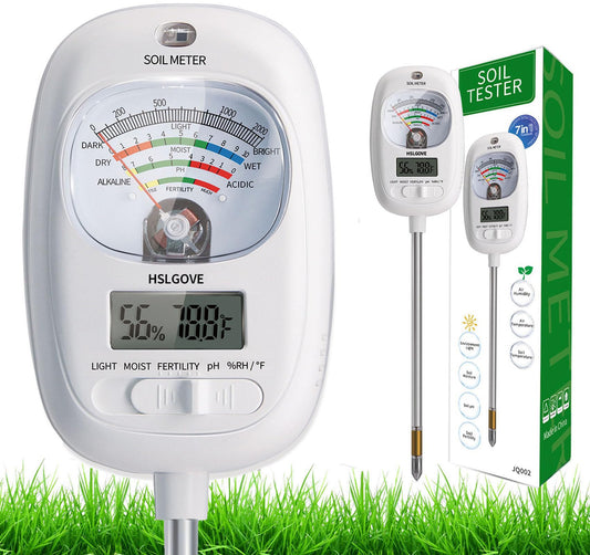 HSLGOVE Soil Test Kit, 7-in-One Soil Moisture Meter/Soil PH Meter/Fertility, Dual Screen Soil