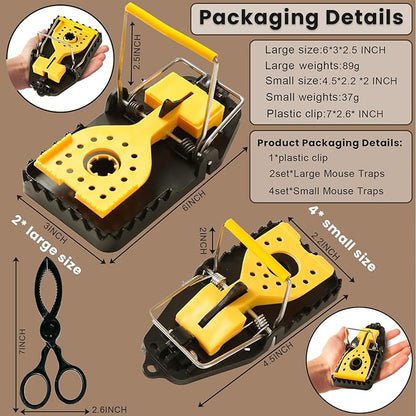 Rat Trap - Mouse Traps Quick Effectively Mouse Trap Rat Traps Indoor for Home, Plastic Mousetraps Indoor Outdoor Use Snap Traps for Mice Used Anywhere, Quick Set Up and Reusable, 9Set(2L+6S+1Clip)